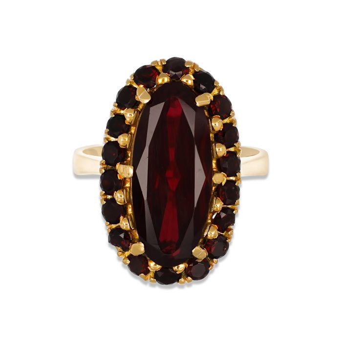 Ring - 18 kraat Gulguld -  10.90ct. tw. Granat