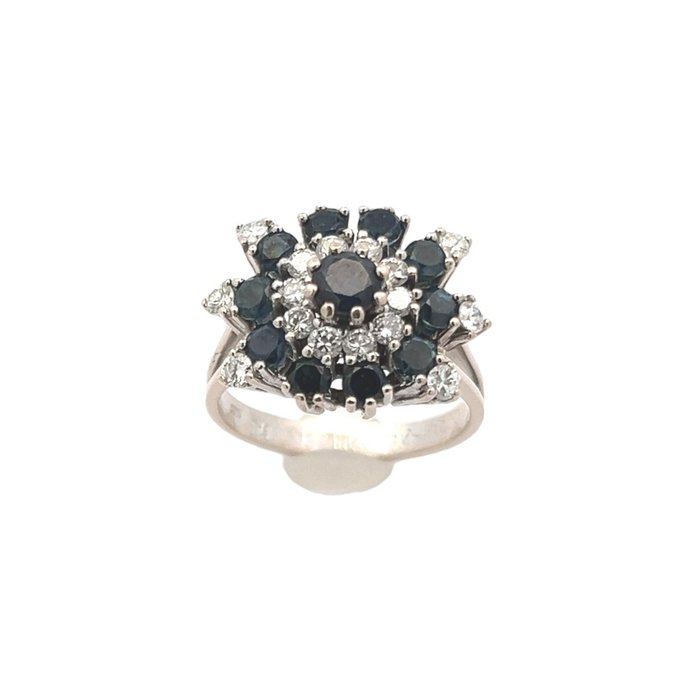 Ring - 14 karat Hvidguld -  050ct tw Safir - Diamant