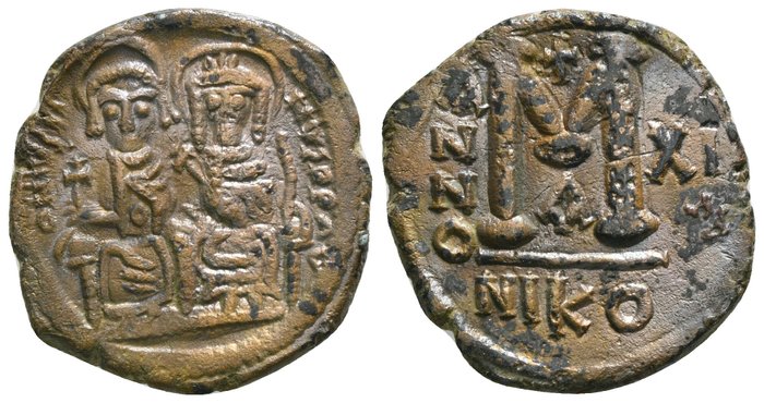 Byzantinske rige. Justin II (AD 565-578). Follis  (Ingen mindstepris)