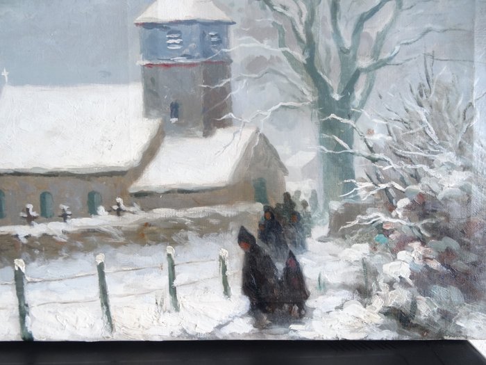 Nestor Reymen  ( 1872 - 1952 ) - sneeuwlandschap met kerk