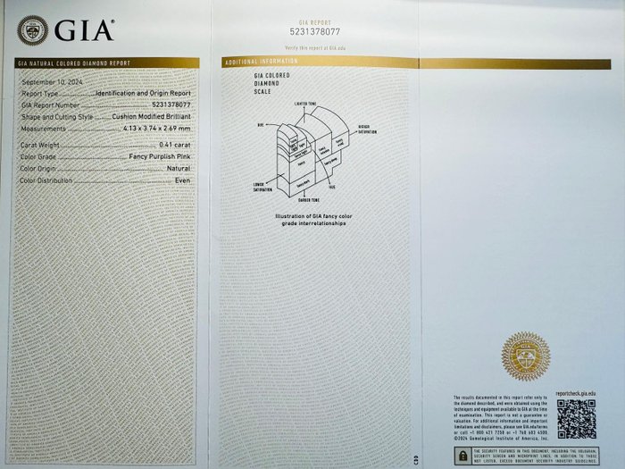 1 pcs Diamant  (Naturfarvet)  - 0.41 ct - Pude - Fancy Lille nuance Lyserød - Ikke specificeret i laboratorierapporten - Gemological Institute of America (GIA)