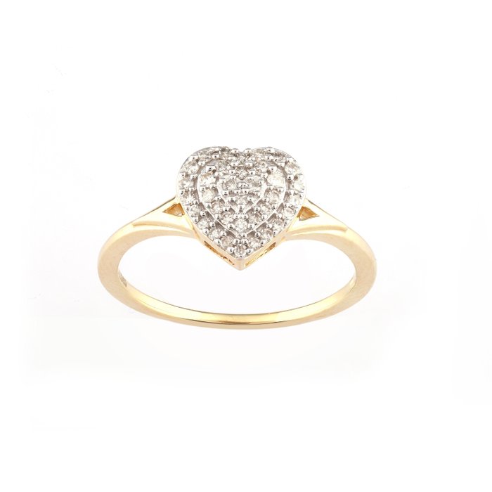 Ring - 14 karat Gulguld -  0.18ct. tw. Diamant (Natur)