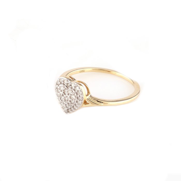 Ring - 14 karat Gulguld -  0.18ct. tw. Diamant (Natur)