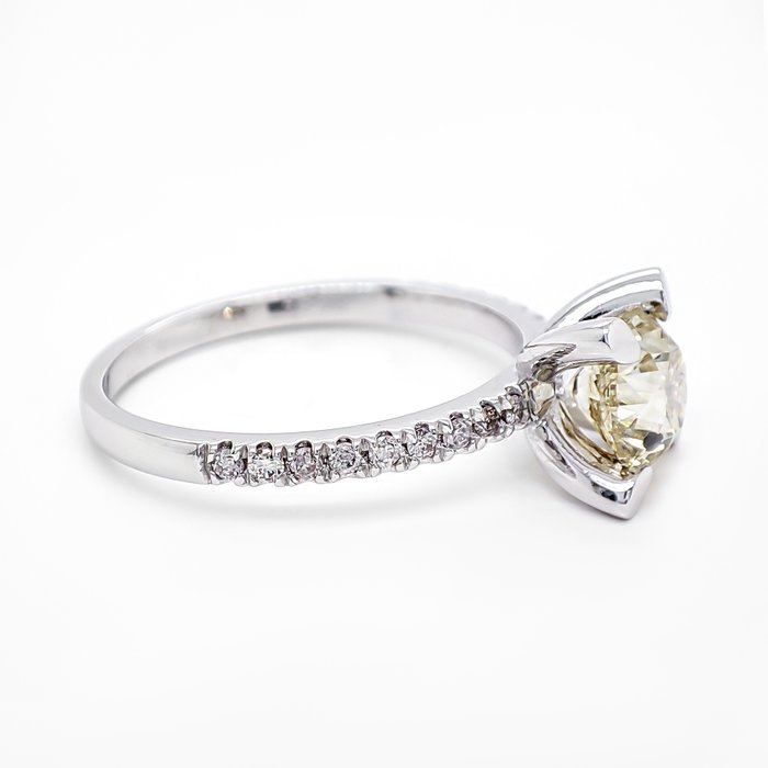 Ring - 14 karat Hvidguld -  1.28ct. tw. Gul Diamant (Naturfarvet) - Diamant