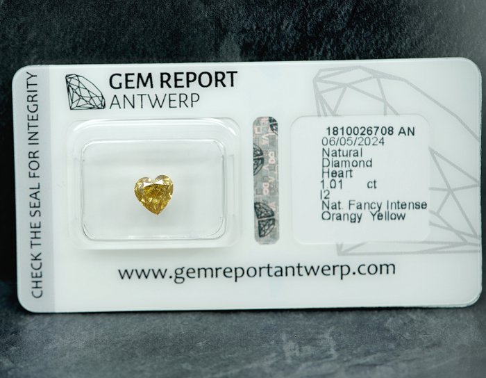 1 pcs Diamant  (Naturfarvet)  - 101 ct - Fancy intense Orange nuance Gul - I2 - Gem Report Antwerp (GRA)