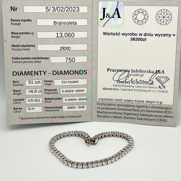 Tennisarmbånd - 18 kraat Hvidguld -  6.60ct. tw. Diamant (Natur) - Diamant - Diamant armbånd