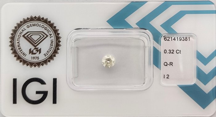 Ingen mindstepris - 1 pcs Diamant  (Natur)  - 0.32 ct - Rund - I2 - International Gemological Institute (IGI) - Q-R