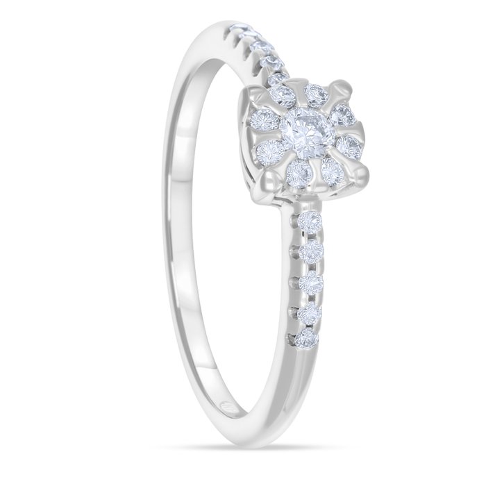 Ring - 18 kraat Hvidguld -  028ct tw Diamant (Natur)