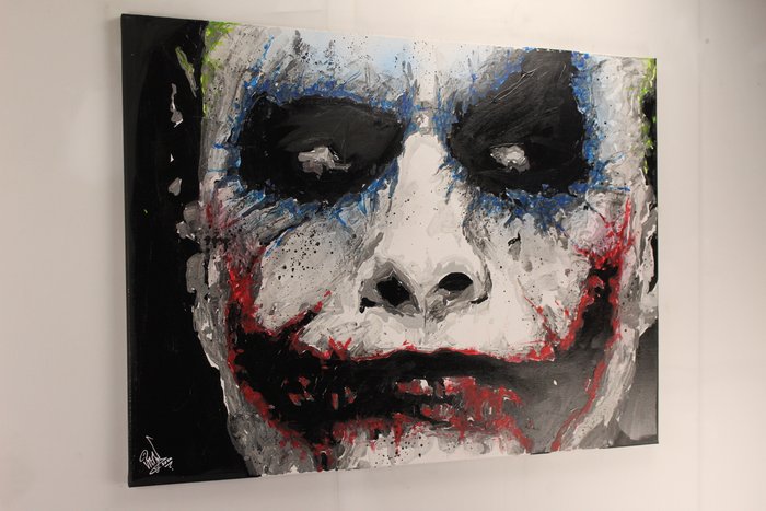 Joker - Heath Ledger - The Dark Knight - By PopArt Artist Vincent Mink - Handpainted and signed. - Portrait