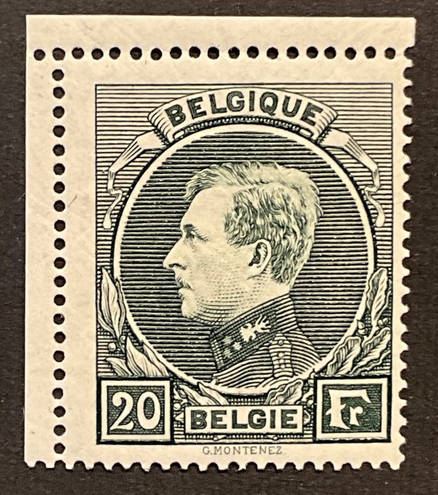 Belgien 1929 - Stor Montenez - 20fr Grågrøn - Mechelse Print - POSTFRIS - OBP 290A