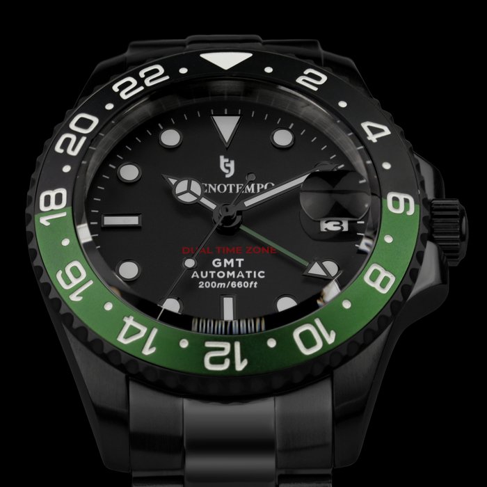 Tecnotempo - GMT "Dual Time Zone" 20ATM WR - Limited Edition - - - Ingen mindstepris - TT200GMTNNVO (Black / Green) - Mænd - 2011-nu