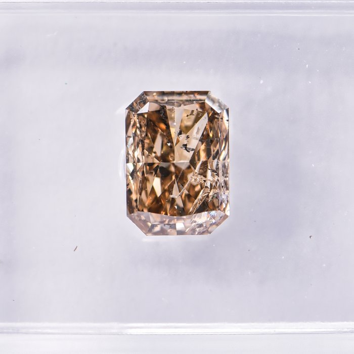 Ingen mindstepris - 1 pcs Diamant  (Naturfarvet)  - 1.03 ct - Radiant - Fancy intense Brun Gul - I1 - International Gemological Institute (IGI)