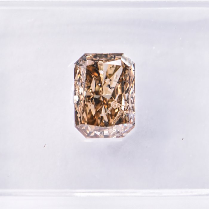 Ingen mindstepris - 1 pcs Diamant  (Naturfarvet)  - 1.03 ct - Radiant - Fancy intense Brun Gul - I1 - International Gemological Institute (IGI)