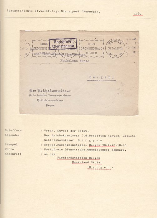 Tyskland 1940/1944 - Besættelse af Norge "Reichskommissær for de besatte norske områder" Trontheim, Bergen, Oslo-3 breve