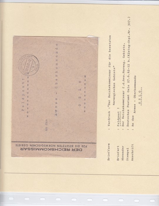 Tyskland 1940/1944 - Besættelse af Norge "Reichskommissær for de besatte norske områder" Trontheim, Bergen, Oslo-3 breve