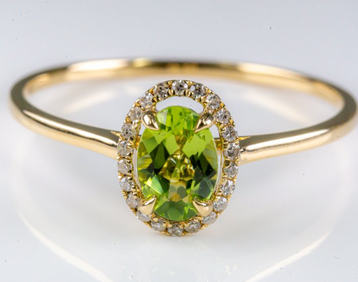 Ingen mindstepris - Ring - 14 karat Gulguld -  0.53ct. tw. Peridot - Diamant