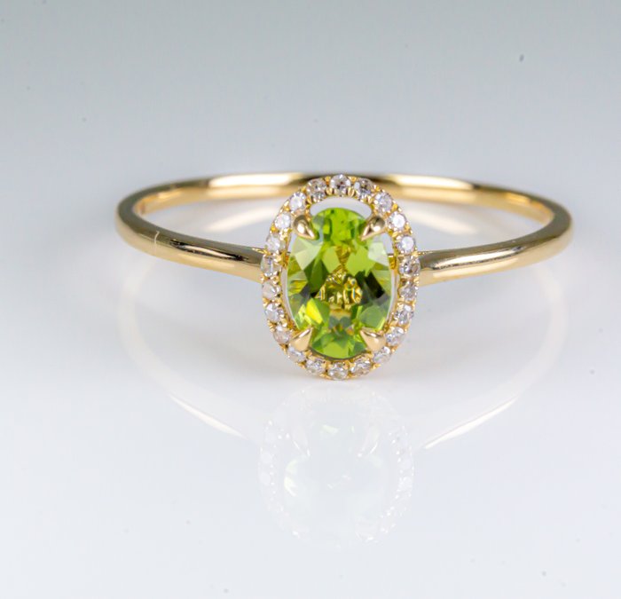 Ingen mindstepris - Ring - 14 karat Gulguld -  0.53ct. tw. Peridot - Diamant