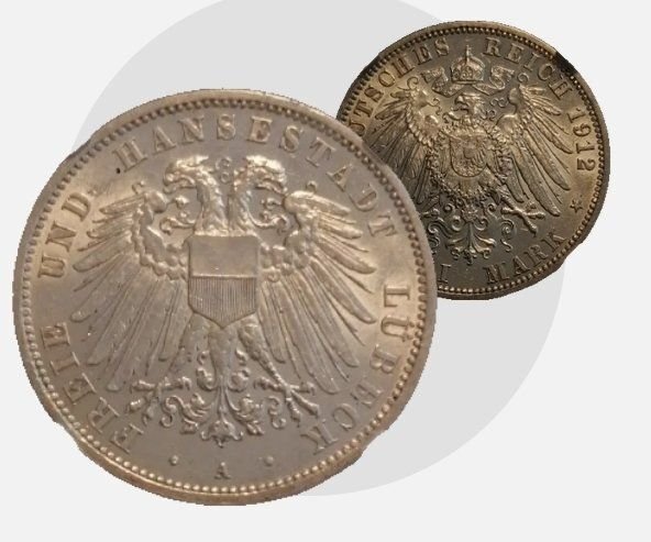 Tyskland, Emperie, Tyskland, Lübeck. 3 Mark 1912, in NGC-MS-62