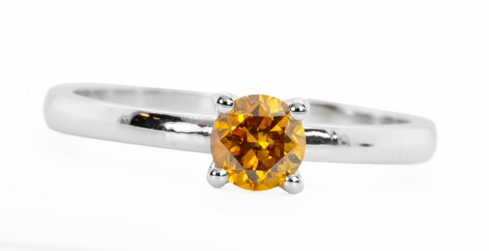 Ingen mindstepris - Ring - 18 kraat Hvidguld, Fancy Vivid Gullig Orange -  0.46ct. tw. Diamant (Naturfarvet) - I1