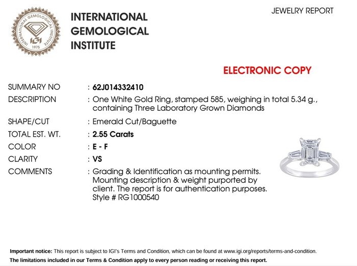 Ring - 14 karat Hvidguld -  2.55ct. tw. Diamant (Laboratoriedyrket)