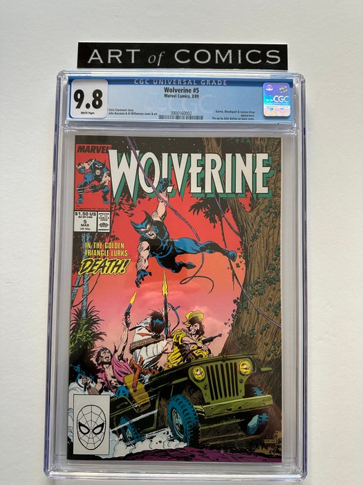 Wolverine #5 - Karma, Bloodsport, Jessica Drew Appearance - Pinup By John Bolton On Back Cover - CGC Graded 9.8!! - Extremely High Grade!! - White Pages!! - 1 Graded comic - Første udgave - 1989