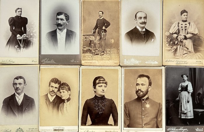 Joh. E. Hahn, Schuster, J. Ruwner  Co, R. Petuel, A. Reuter, Arnold Sueti - Set of 10 CDV - Portraits from Wien, Austria