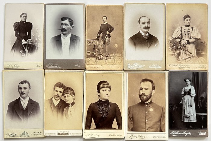 Joh. E. Hahn, Schuster, J. Ruwner  Co, R. Petuel, A. Reuter, Arnold Sueti - Set of 10 CDV - Portraits from Wien, Austria