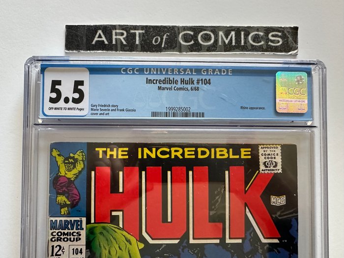 The Incredible Hulk #104 - Hulk Vs Rhino - CGC 55 Graded - Mid Grade! - 1 Graded comic - Første udgave - 1968