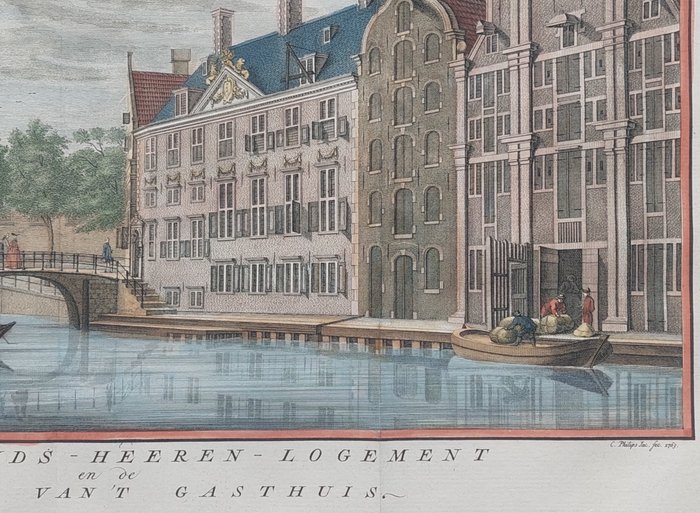 Holland - Amsterdam; J. Wagenaar / I. Tirion - Het Oude - Zyds - Heeren - Logement en de Voorpoort van't Gasthuis. - 1760