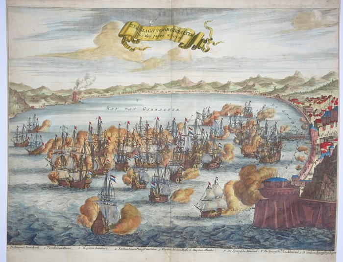 Spanien - Gibraltar; Jan Luyken - Zeeslagh voor Gibralter in de Jaere MDCVII - 1681