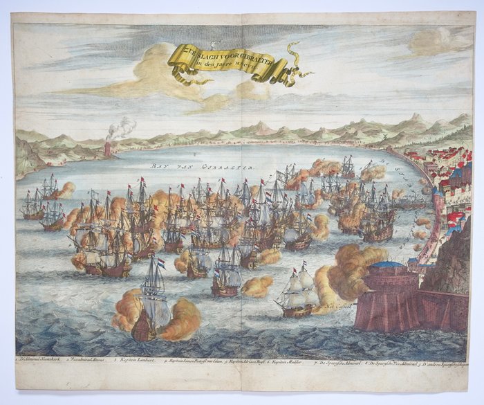 Spanien - Gibraltar; Jan Luyken - Zeeslagh voor Gibralter in de Jaere MDCVII - 1681