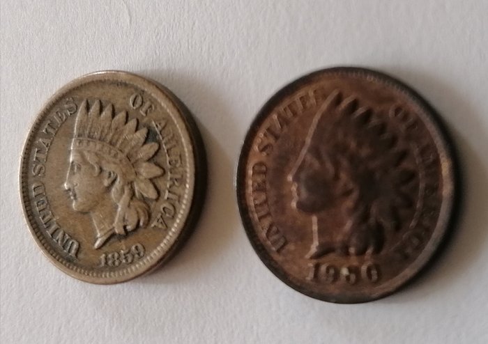 Förenta staterna A Pair (2x) of Indian Head Cents 1859  1900  (Ingen mindstepris)