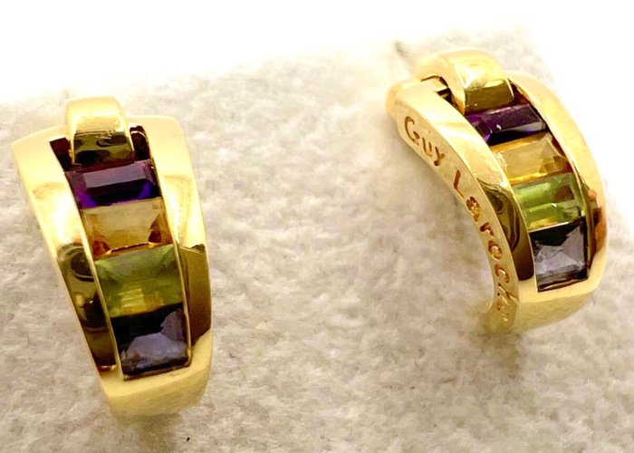 Guy Laroche - Øreringe - Amethysts Citrines Peridots Tanzanites - 18 kraat Gulguld