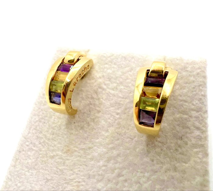 Guy Laroche - Øreringe - Amethysts Citrines Peridots Tanzanites - 18 kraat Gulguld