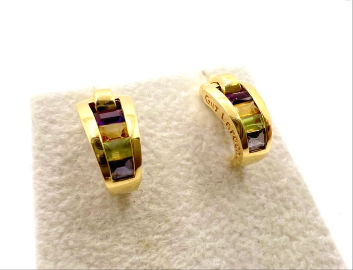 Guy Laroche - Øreringe - Amethysts Citrines Peridots Tanzanites - 18 kraat Gulguld