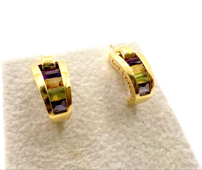 Guy Laroche - Øreringe - Amethysts Citrines Peridots Tanzanites - 18 kraat Gulguld