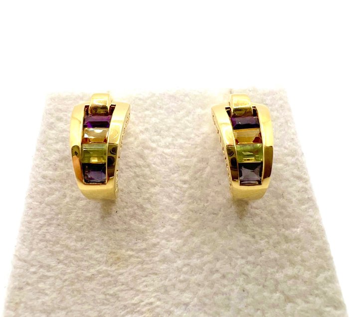 Guy Laroche - Øreringe - Amethysts Citrines Peridots Tanzanites - 18 kraat Gulguld