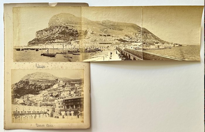 Joseph Porral Gustave Dautez and others - Lot of 4 - Large Panorama (3 prints held together) of Gibraltar + two prints of Gibraltar + one