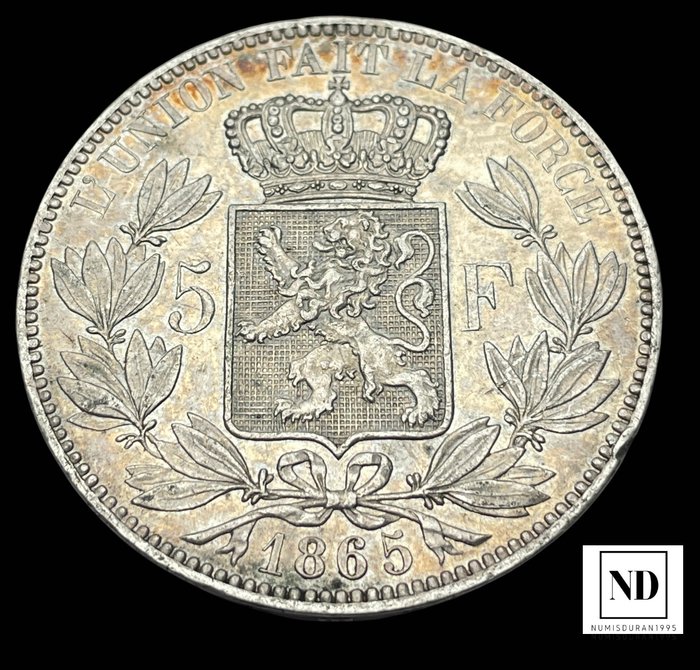 Belgien. Leopold I (1831-1865). 5 francos 1865 - Bélgica  (Ingen mindstepris)