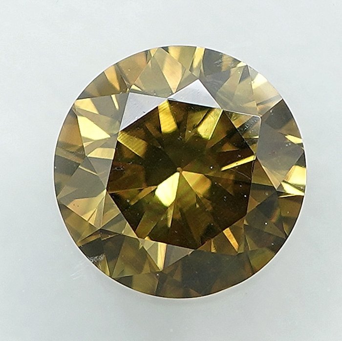 1 pcs Diamant  (Naturfarvet)  - 0.66 ct - Rund - Fancy intense Brunlig Gul - SI1 - International Gemological Institute (IGI)