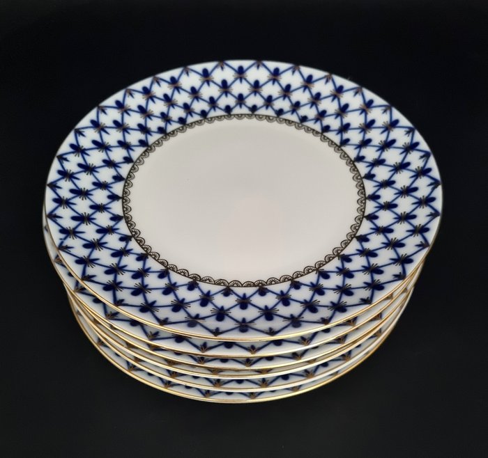 Lomonosov Imperial Porcelain Factory - Bordservice - 1. valg! 6 x desserttallerkener ca 18 cm. Koboltnet 18k guld - Porcelæn