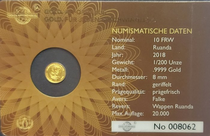 Rwanda 10 Amafranga 2018 Icons of the World - Falke 1/200 Oz (999)  (Ingen mindstepris)