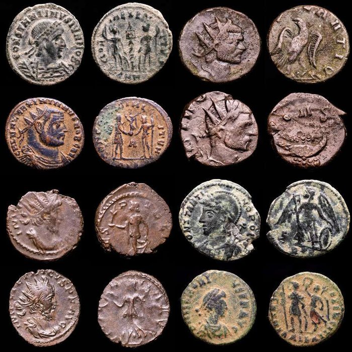 Romarriket. Lot comprising eight (8) AE coins:. Antoninianus, Follis, Maiorinas. Galerius, Tetricus I (2), Claudius II (2), Constantinopolis, Constantine II and Arcadius.  (Ingen mindstepris)