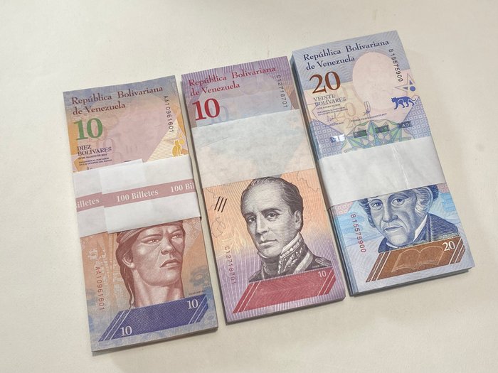 Venezuela. - 100 x 10, 100 x 10, and 100 x 20 Bolívares - (2014-2018) - Pick 90, Pick 103 and Pick 104 - 3 Bundles  (Ingen mindstepris)