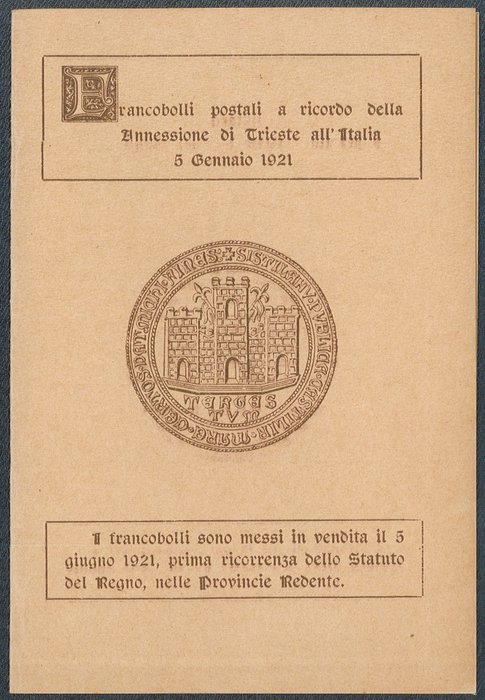 Italien Kongerige 1921 - Anneksering af Venezia Giulia komplet serie n. 113/15 i sjælden Mappe.