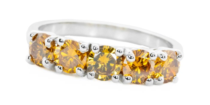 Ingen mindstepris - Alliancering - 18 kraat Hvidguld, Fancy Vivid Gullig Orange / VS-SI -  1.43ct. tw. Diamant (Naturfarvet)