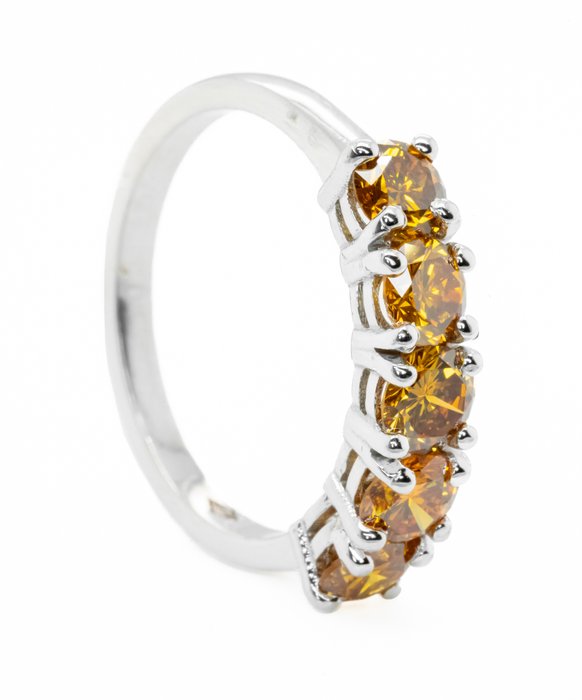 Ingen mindstepris - Alliancering - 18 kraat Hvidguld, Fancy Vivid Gullig Orange / VS-SI -  1.43ct. tw. Diamant (Naturfarvet)