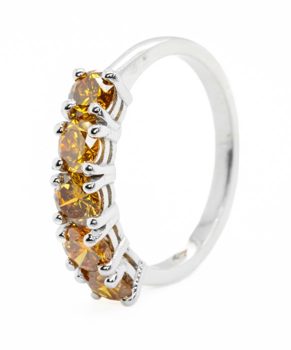 Ingen mindstepris - Alliancering - 18 kraat Hvidguld, Fancy Vivid Gullig Orange / VS-SI -  1.43ct. tw. Diamant (Naturfarvet)