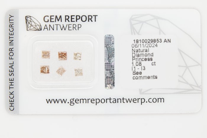 Ingen mindstepris - 6 pcs Diamant  (Natur)  - 1.08 ct - Kvadrat - I1, I2, I3 - Gem Report Antwerp (GRA) - INGEN RESERVEPRIS