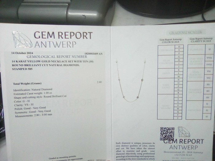 Halskæde - 14 karat Gulguld -  1.00ct. tw. Diamant (Natur)